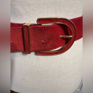 Chic Red Leather Belt with Gold Buckle